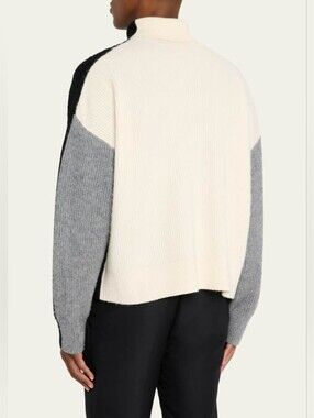 ZANKOV Merino Wool & Cashmere Colorblock Turtleneck Sweater XS Org $1,045